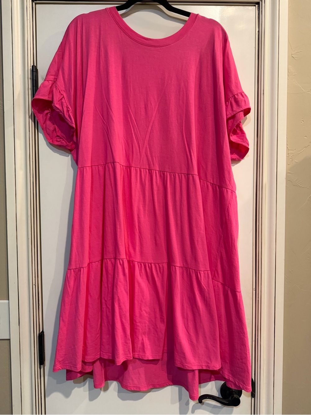 J.Crew Hot Pink Tiered Midi Dress 3X Cotton Flutter Sleeve Plus Size